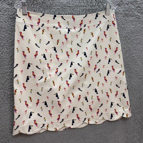 Talbots Size 8 Petite Pencil Skirt Bird Design Colorful Scalloped Hem Fun Beach - Picture 5 of 10